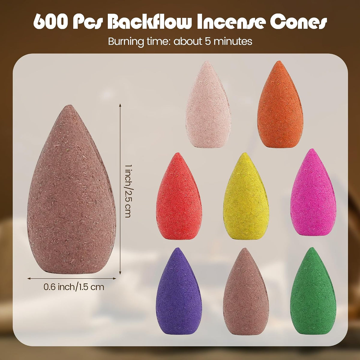 Aneco 600 Pieces Backflow Incense Cones Natural Scents Waterfall Incense Cones for Spa, Yoga, Relaxation, Mixed Scents