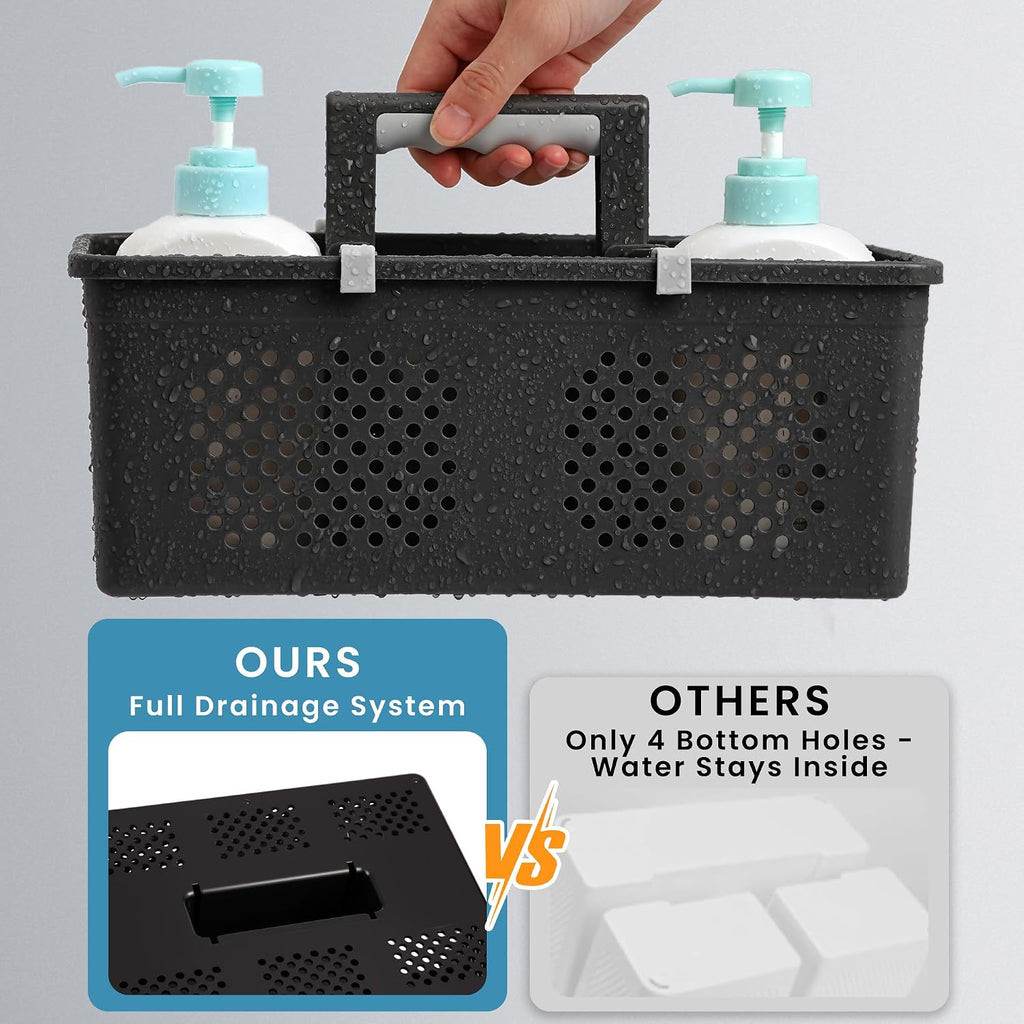 KMV Portable Shower Caddy Dorm: Features handles and adjustable compartments，Ventilation and Drainage Hole Design Cleaning Basket，ideal for toiletries， Essential for college dorms-black