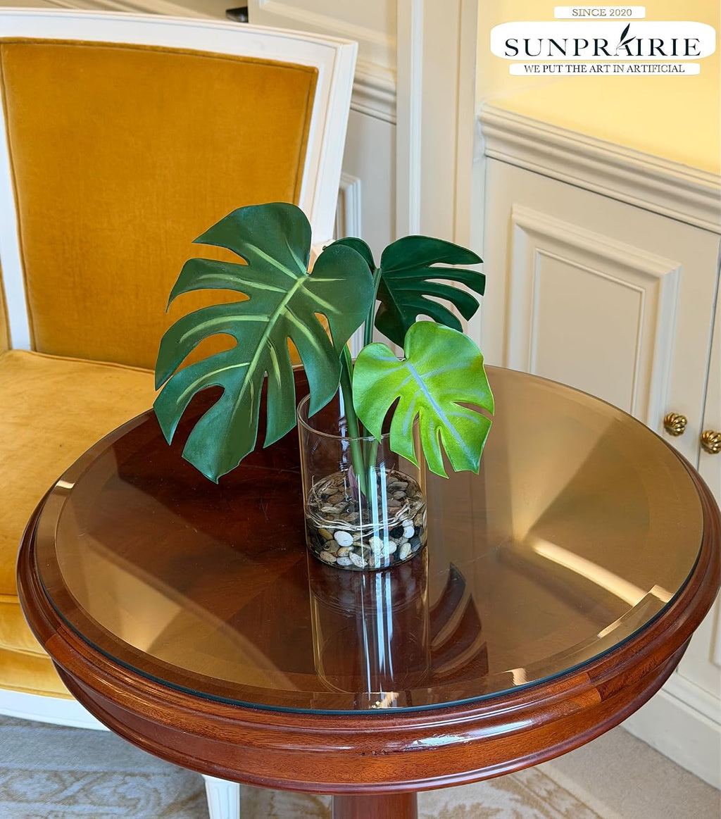SUNPRAIRIE Realistic Artificial Plant in Clear Pot with Artificial Water, Broad Monstera Leaves. Faux Plants Indoor and Outdoor.