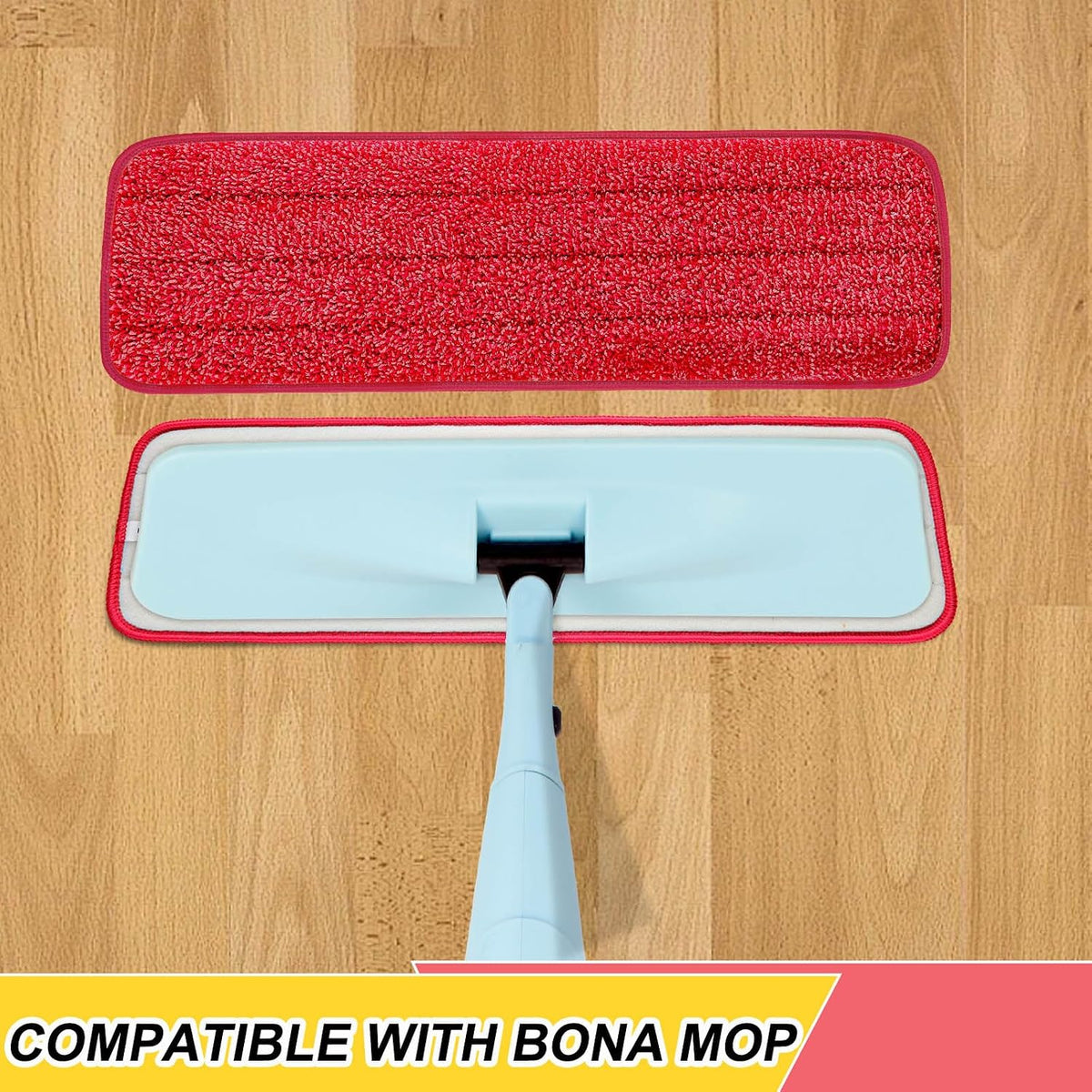 18 inch Reusable Mop Pads Microfiber Spray Mop Replacement Heads for Wet/Dry Mops Compatible with Bona Floor Care System (6 Pack) (Multi-Colored)