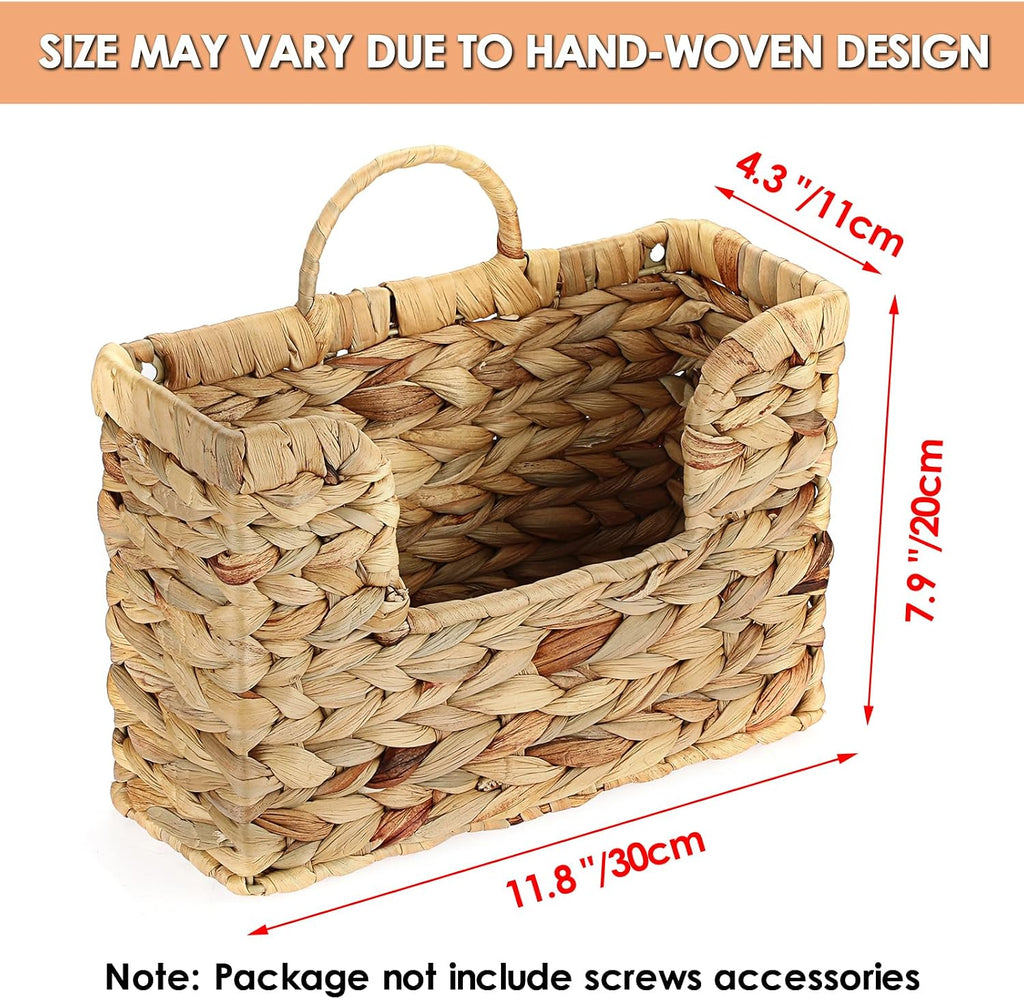 BTSKY Woven Magazine Holder, Hanging Water Hyacinth Mail Baskets for Wall