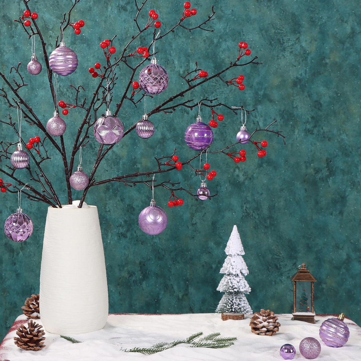 100Pcs Light Purple Christmas Ball Ornaments Vintage Tree Decorations