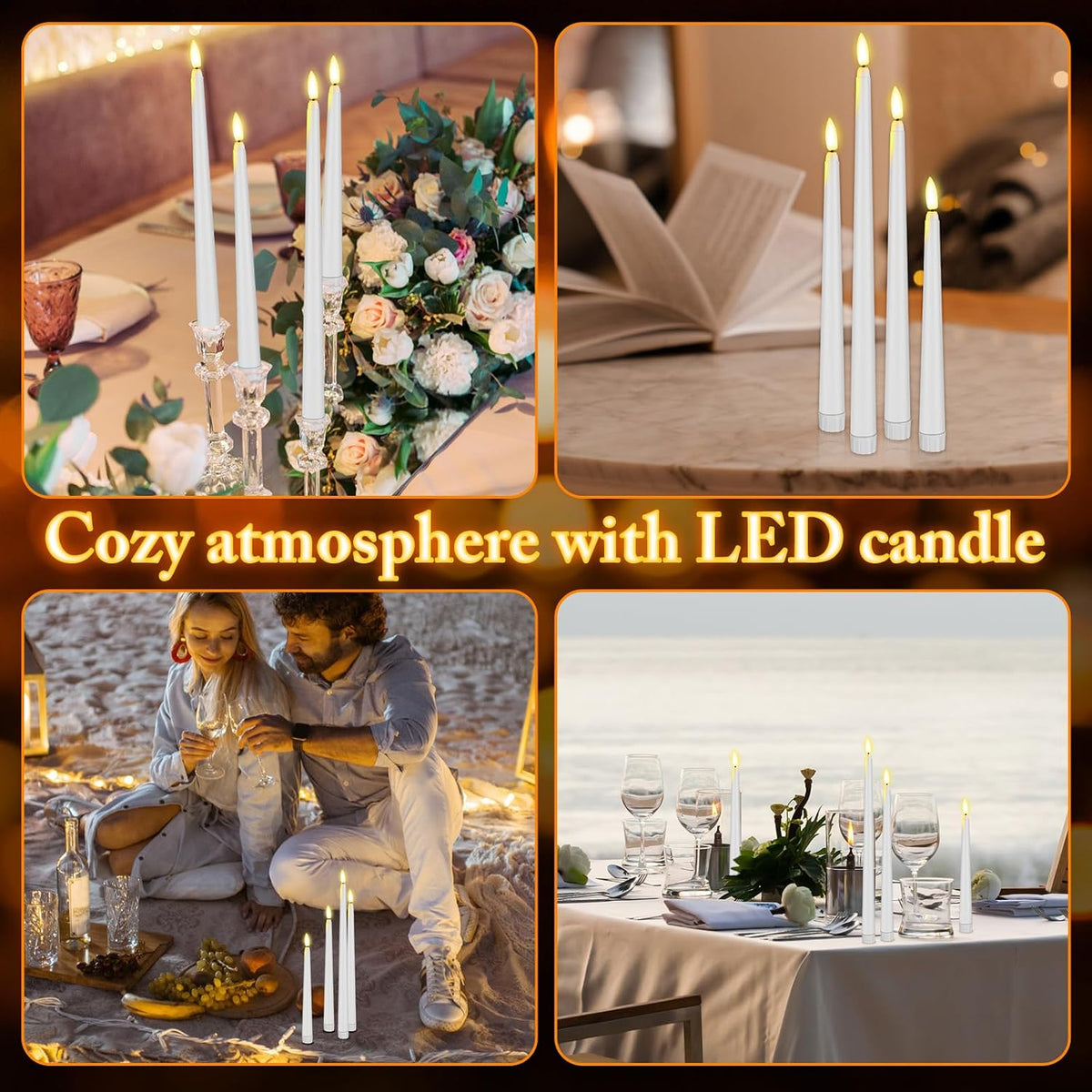 Rossesay 48 Pcs Flameless Taper Candles LED Taper Candles, White