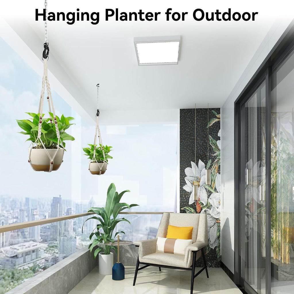 USLAI Macrame Plant Hanger, Fits 4 to 15 Inch Pots, 35 Inch, White, 2 Pack