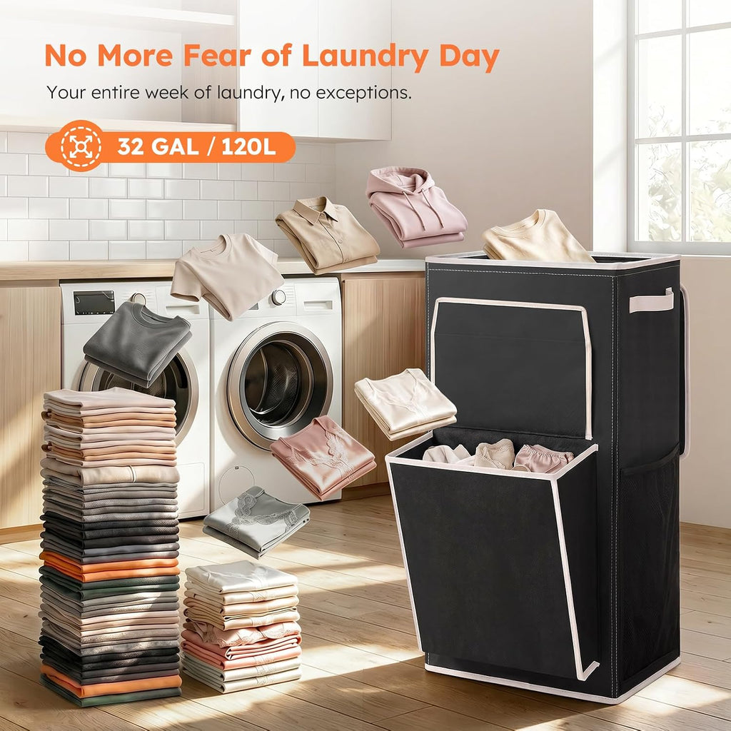 SOLEDI 120L Laundry Hamper with Lid & Delicates Compartment Laundry Basket
