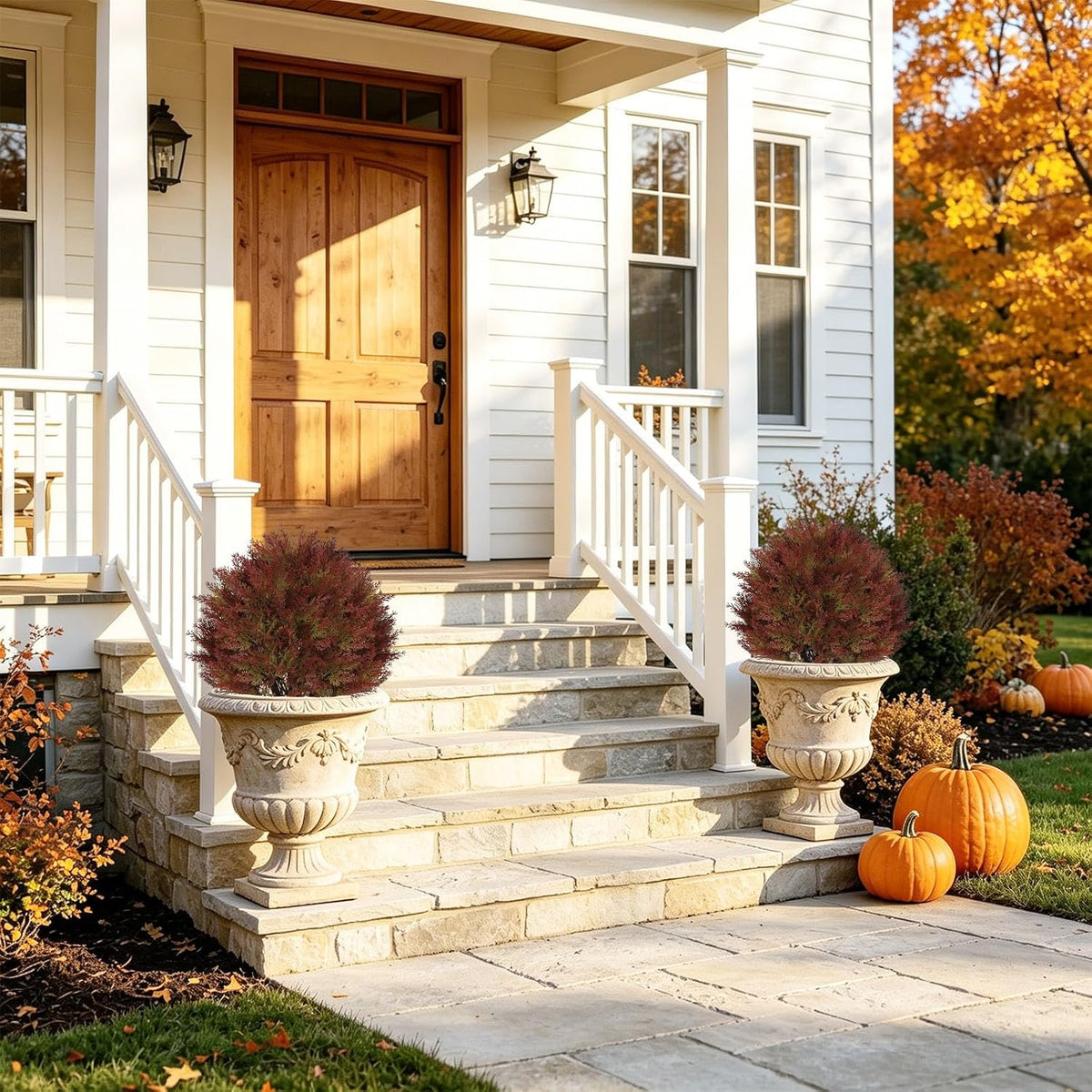24" Artificial Cedar Ball Plants Outdoor, Fall Topiary Trees