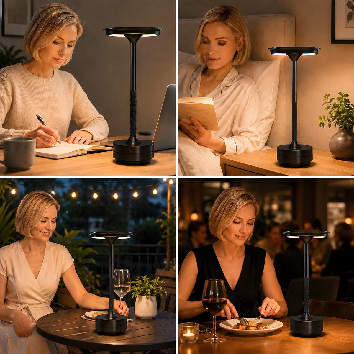 Cordless Rechargeable LED Table Lamp, 11.5 inches Modern Portable Desk Lamps 3 Colors Adjustable Brightness, 2600 mAh Battery Powered Table Light for Bar Restaurant Dining Black 2Pcs