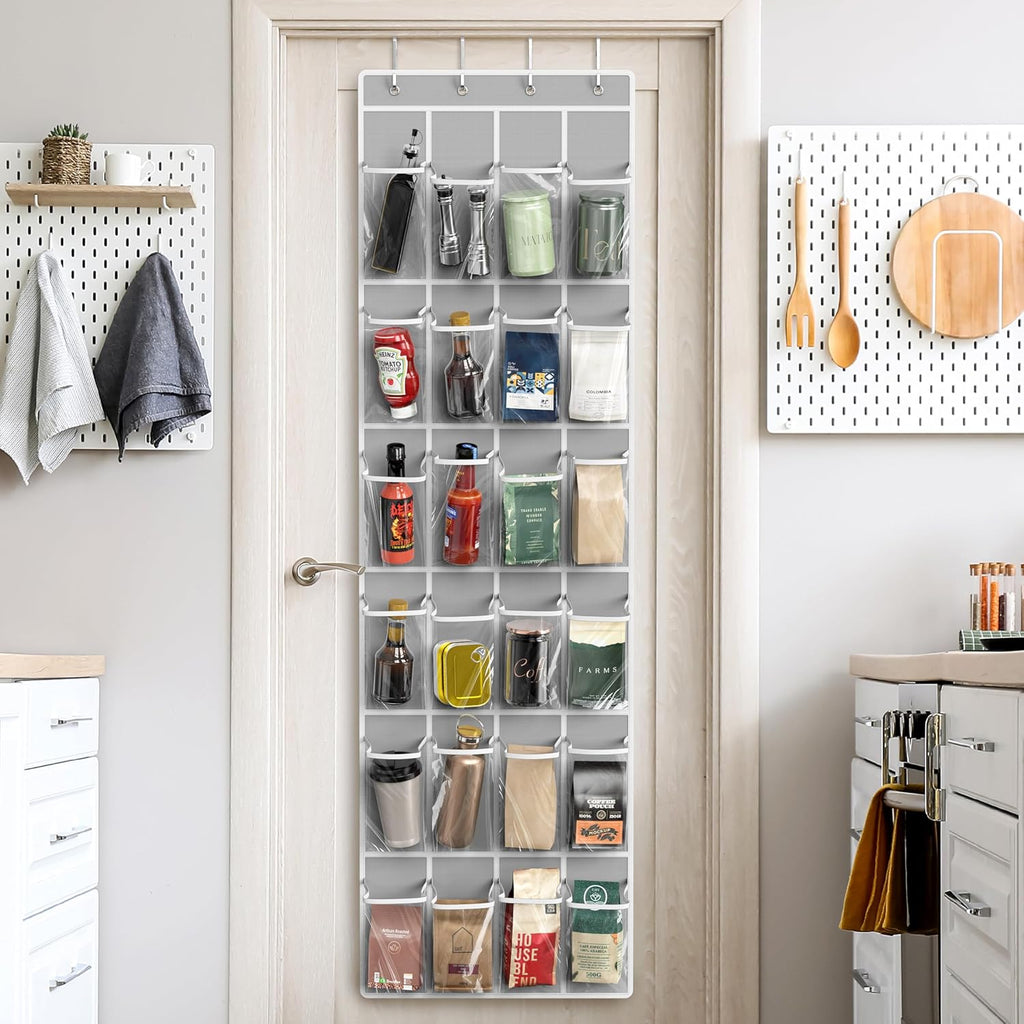 Simple Houseware 24 Pockets Clear Over the Door Shoe Organizer, Gray