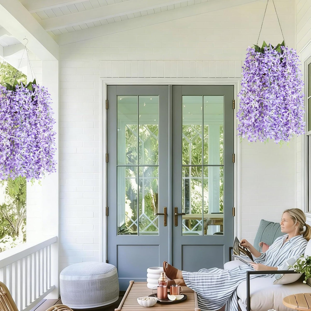 RECUTMS Artificial Silk Lilac Purple Flowers Garland 8Pcs-24Branches 33.5in