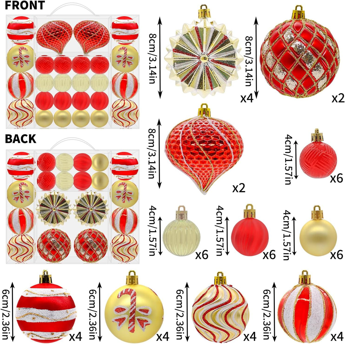 48PCS Christmas Balls Ornaments Set, 3.15 Inch Plastic Red and Gold Christmas Baubles Hanging Balls for Xmas Tree Decorations