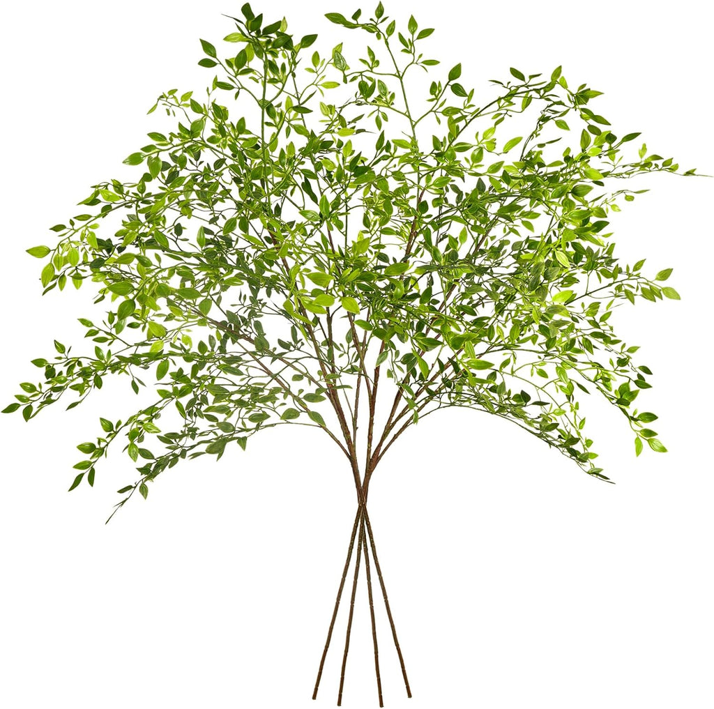 Ttranewsoo Artificial Greenery Stems, 43.3" Nandina Branches Tall Faux Plant Stems for Vase, Greenery Decor Stems Leaves Bunches for Shop Garden Office Home Décor(4Pcs,Green)