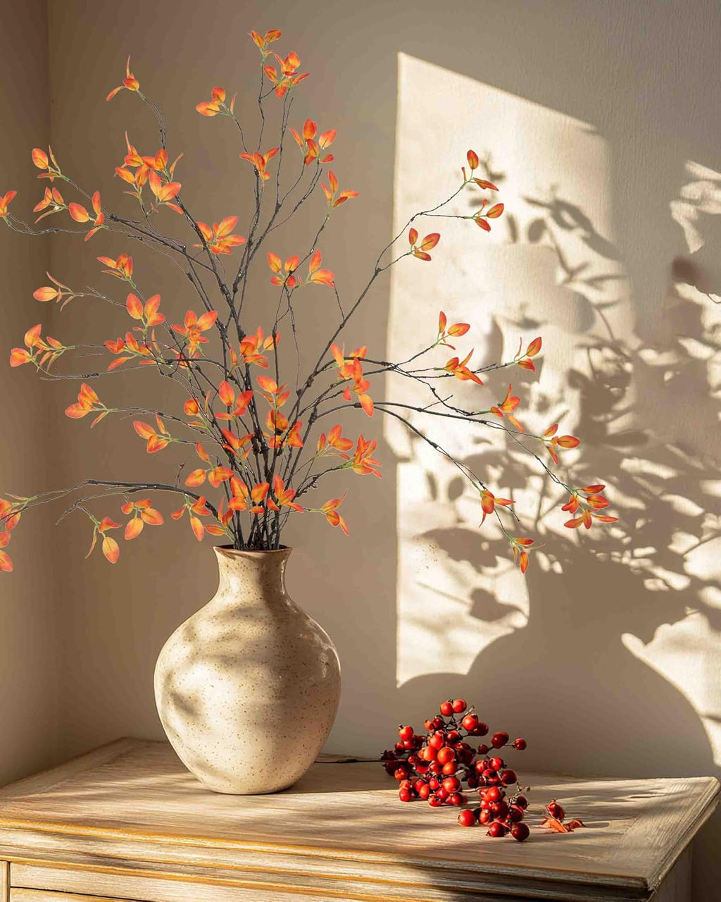 5pcs Artificial Ficus Branches Fall Faux Eucalyptus Stems,Orange