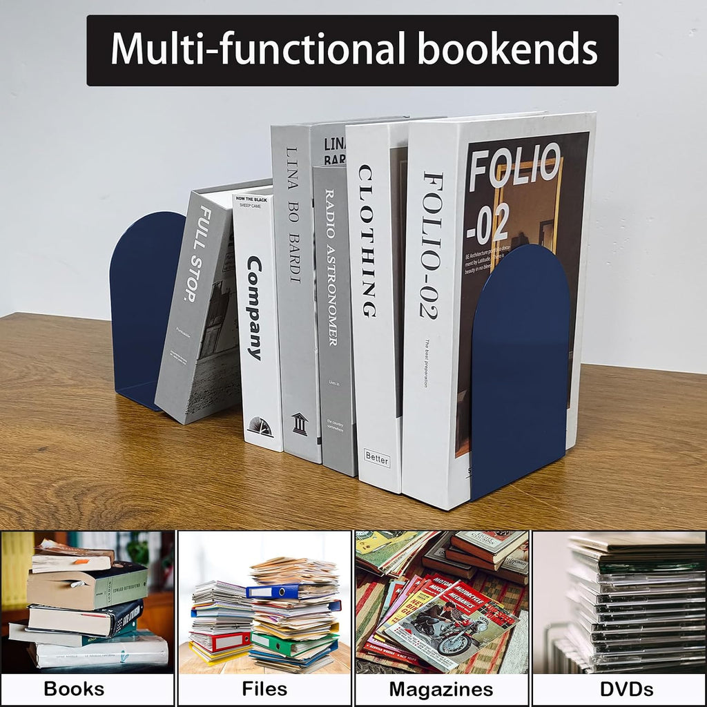 MerryNine Book Ends for Shelves, Metal Bookends for Shelves, 4 Pairs