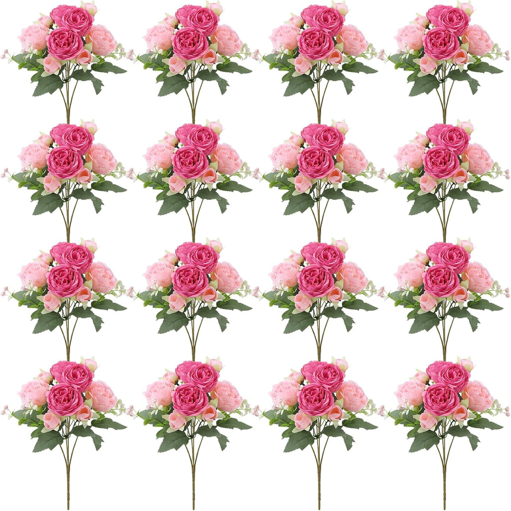 16 Pack Pink Hot Pink Peonies Artificial Flower Hydrangea Bouquet
