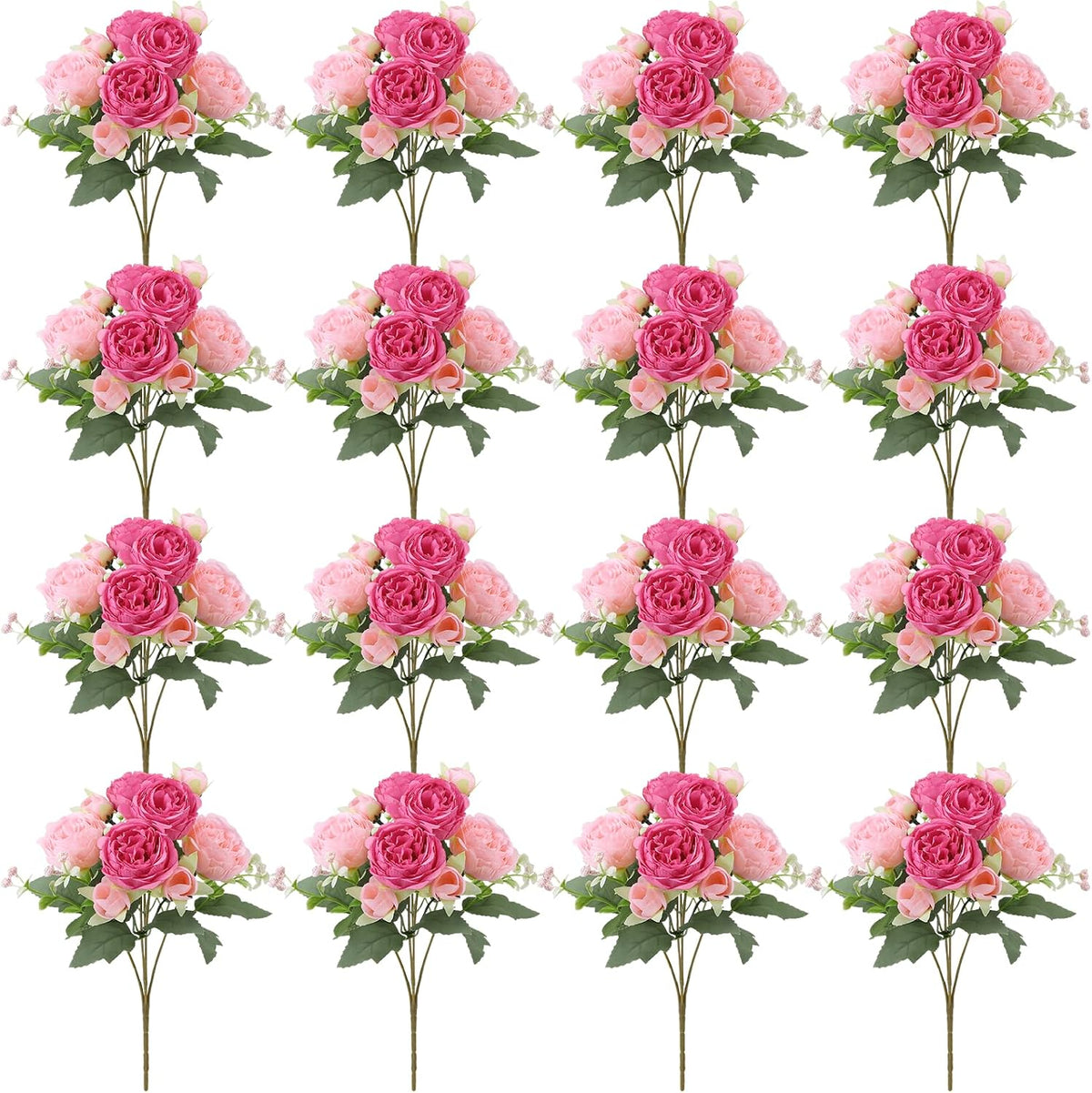 16 Pack Pink Hot Pink Peonies Artificial Flower Hydrangea Bouquet