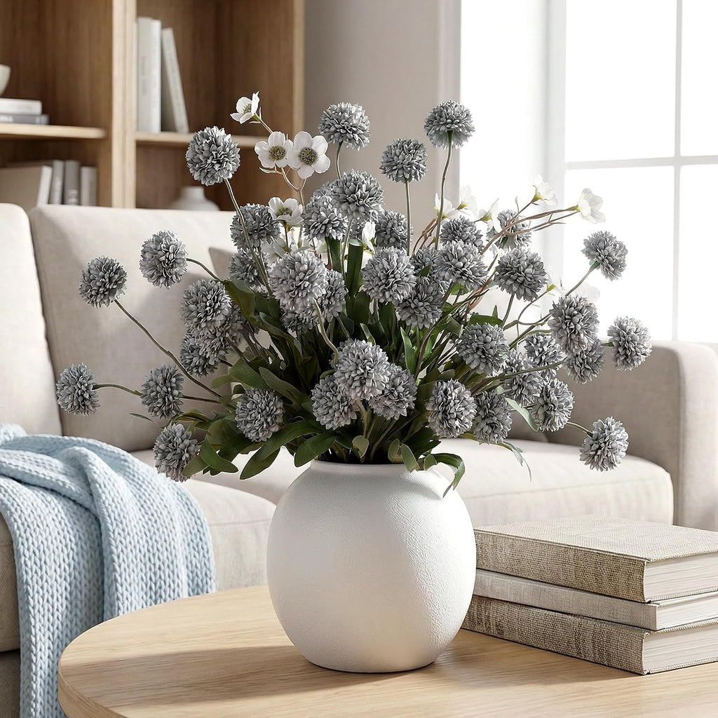 Mixed 10 Pcs Artificial Pompon Mum Set-8 Chrysanthemum & 2 White Daisy, Blue Silk Faux Flower for Vase Fall Floral Arrangements Wedding Centerpiece DIY Home Indoor Outdoor Decor (No Vase)