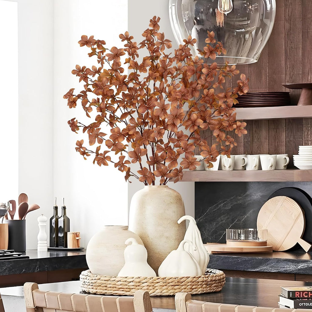 33.5" Long Artificial Fall Leaves Stems for Table Centerpieces, 5 Pcs Faux Fall Stems and Branches for Vase Filler, Falls Greenery Stems for Farmhouse Autumn Harvest Thanksgiving Decor, Deep Brown