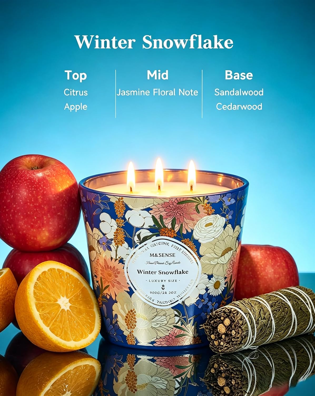 M&SENSE Winter Snowflake Scented Candle, Large 28.2oz Natural Soy Wax