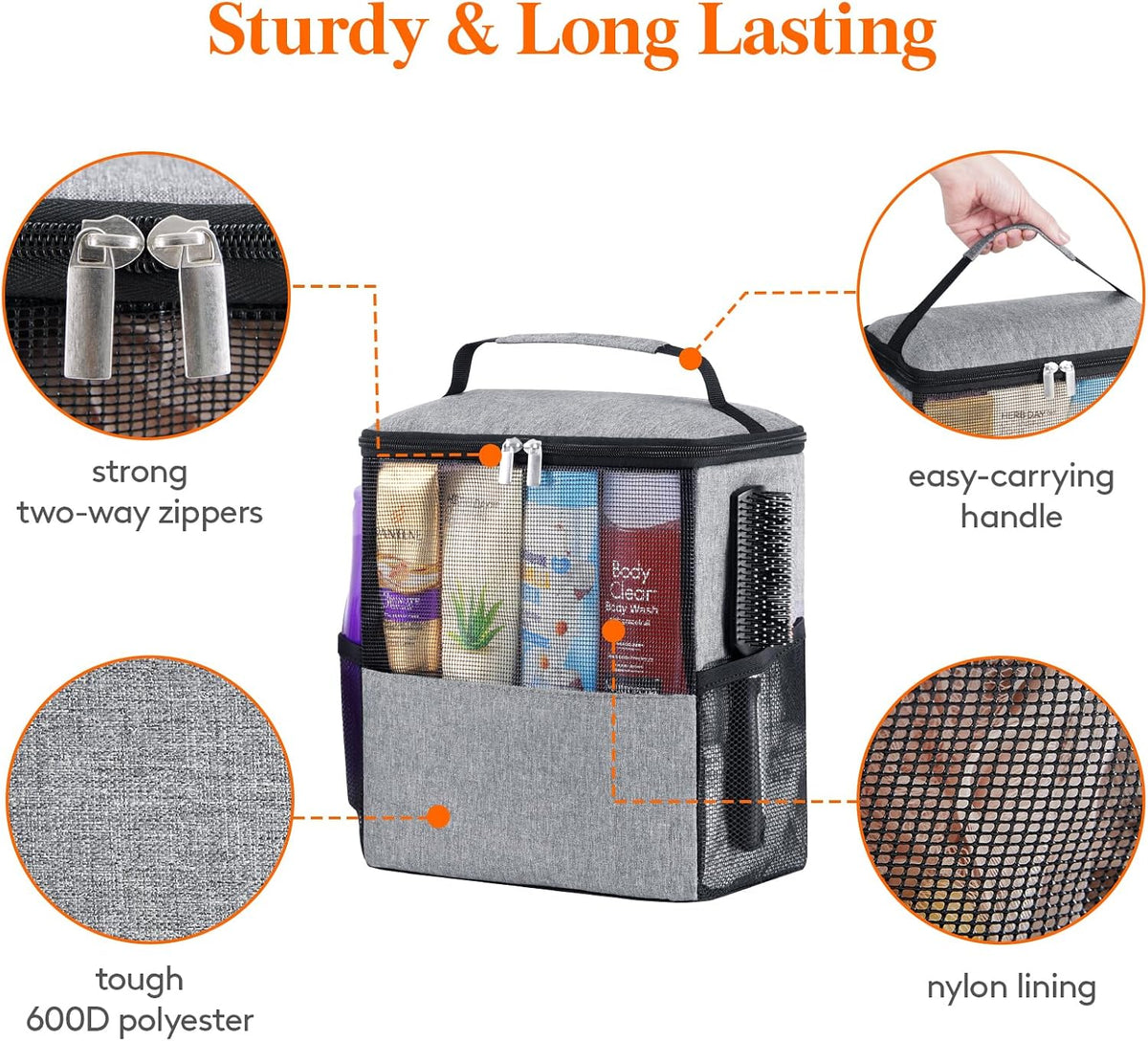 Lifewit Mesh Shower Caddy Bag, Hanging Shower Organizer, Large, Grey