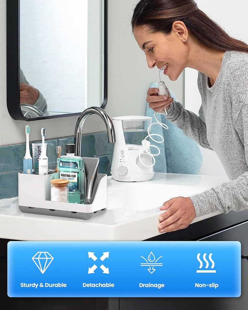 Toothbrush Holder Bathroom Counter Organizer & Storage Detachable
