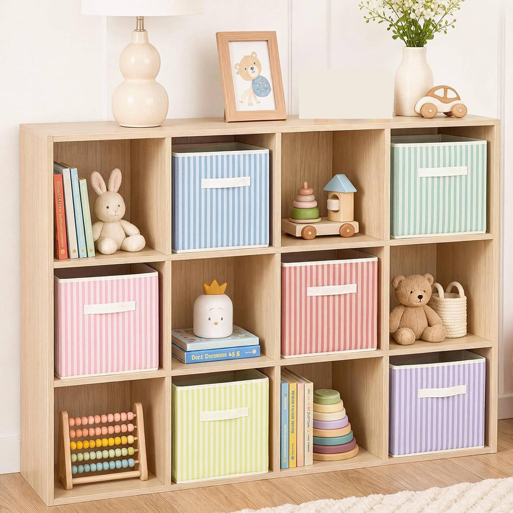 Amyhill 6 Pack Mixed Colors Striped Basics Collapsible Fabric Storage Bins