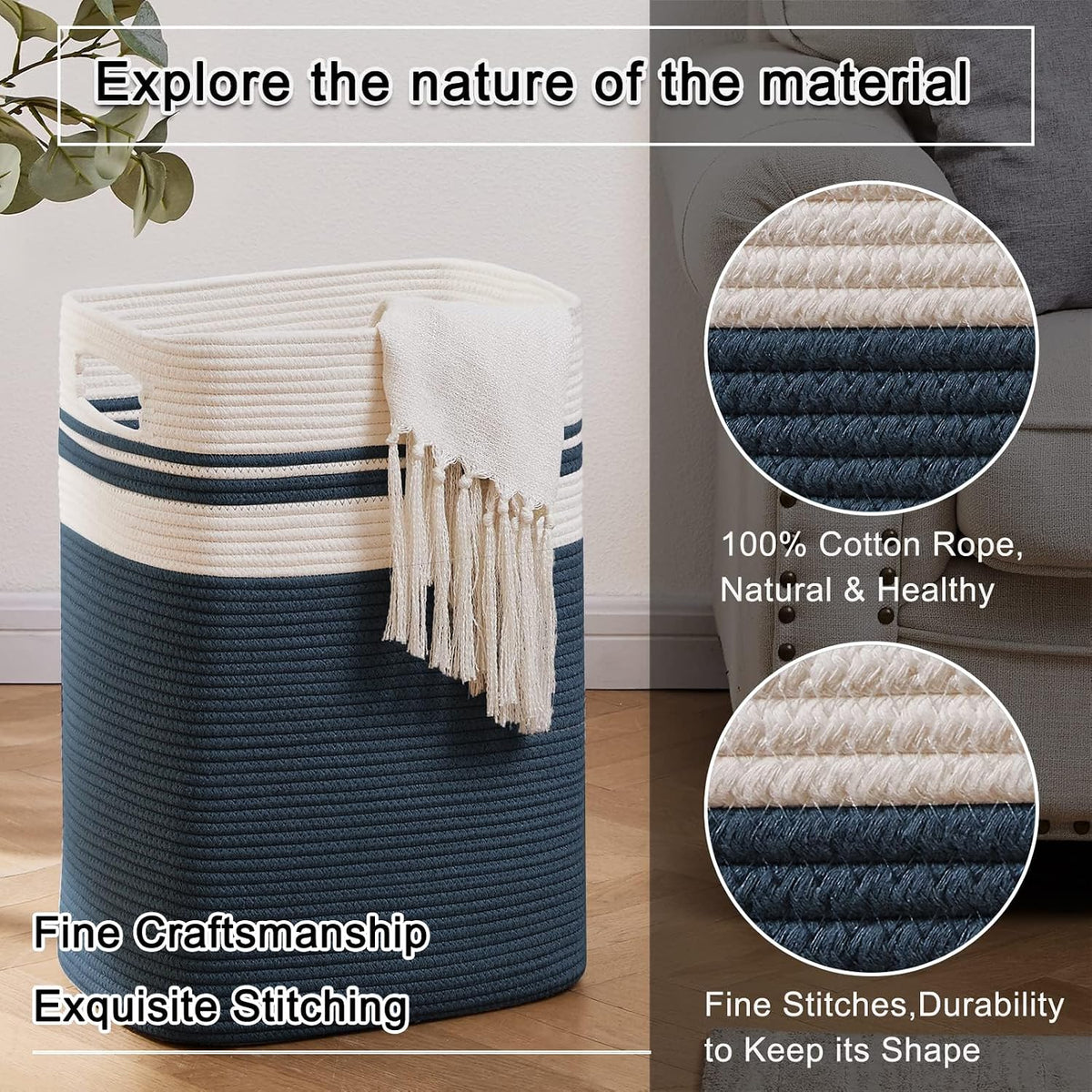 OIAHOMY Laundry Hamper Collapsible Laundry Basket Clothes Organizer Blue