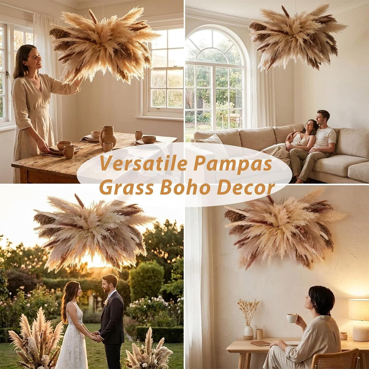 91PCS Natural Pampas Grass Wall Decor Kit, 35" DIY Boho Dried Flower Decor