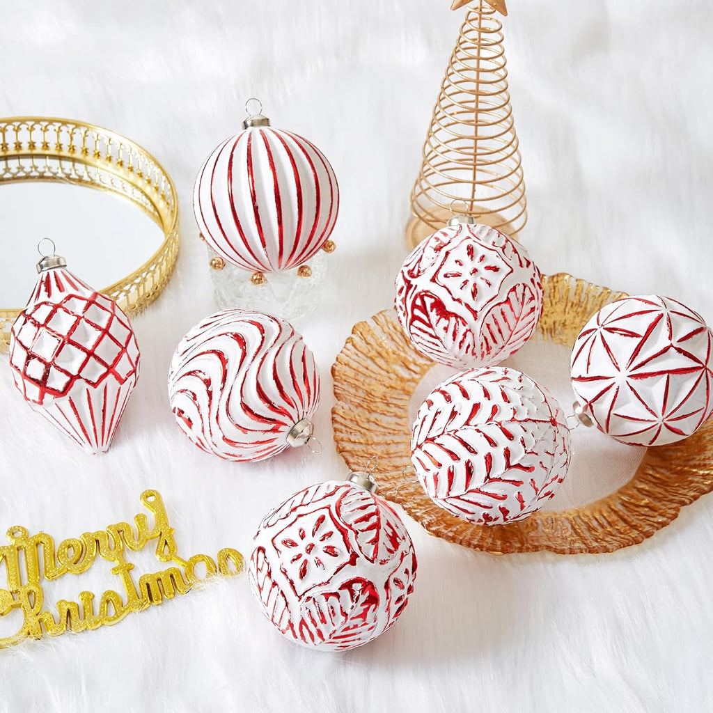 16Pcs Vintage Rustic Christmas Ball Ornaments - Large Shatterproof Neutral Christmas Ornaments Set Farmhouse Christmas Decor for Xmas Tree Home Party Holiday (Red)