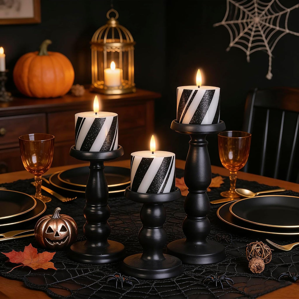 Halloween Flameless Pillar Candles,Real Wax LED Candles with Timer,3x3 Inch