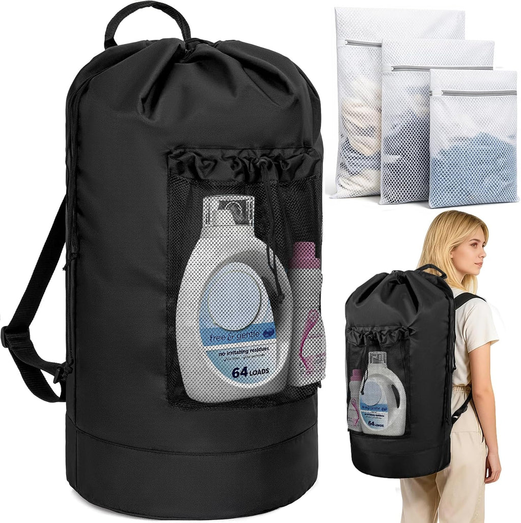 150L Laundry Bag Backpack with 3 Sizes Mesh Wash Bags and Shoulder Straps