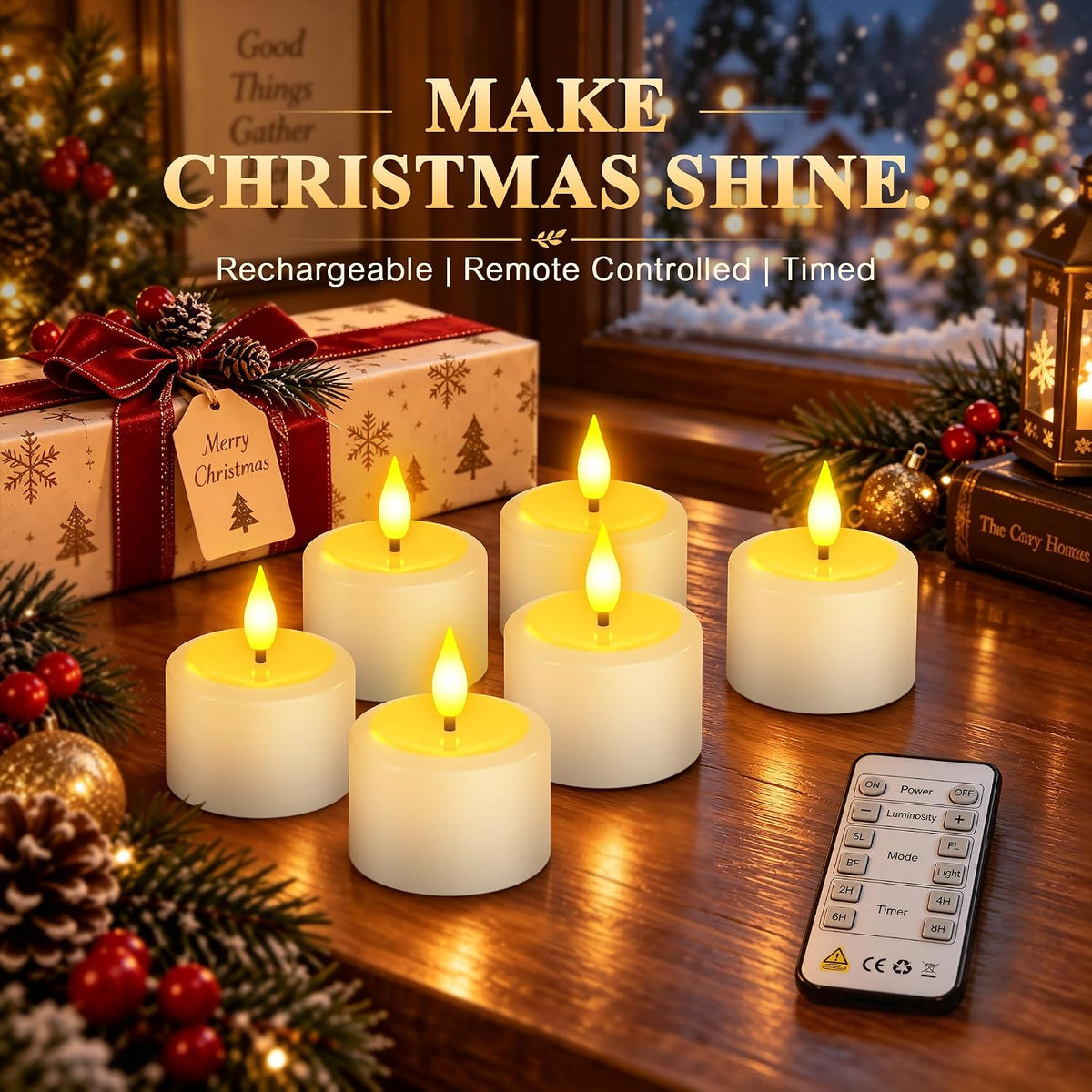 SoulBay Rechargeable Tea Lights with Remote Timer, Flameless Candles 1.38"