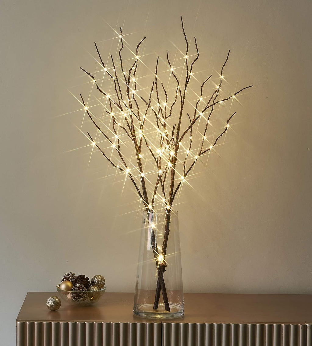 LITBLOOM Lighted Brown Willow Branches 32IN 100 LED with Timer Battery Operated, Tree Branch with Warm White Lights for Holiday Christmas Decoration Indoor Outdoor