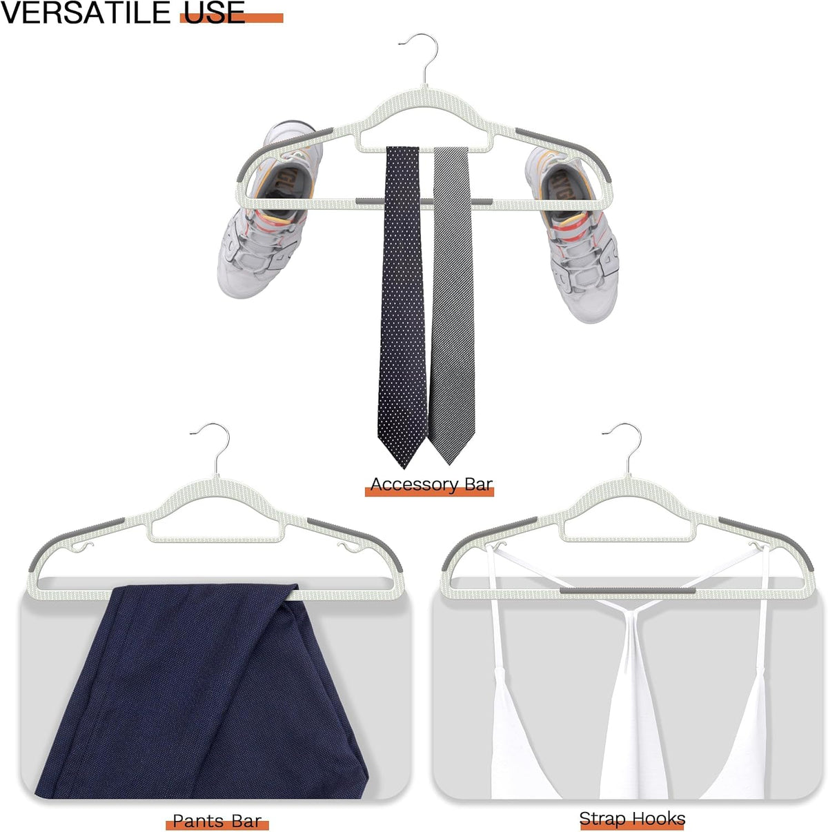 20 Pack Heavy Duty Plastic Hangers, Non Slip Clothes Hangers with Rubber Pads and 360° Hook - Thin Space Saving Hanger, Closet Organizer for Shirt, Pants, Suit, Skirt,Coat - Gray