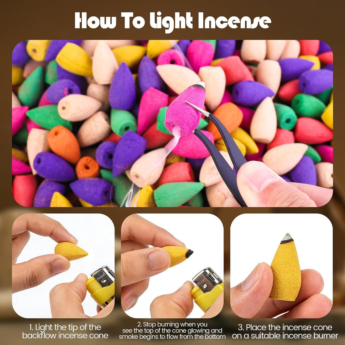Aneco 600 Pieces Backflow Incense Cones Natural Scents Waterfall Incense Cones for Spa, Yoga, Relaxation, Mixed Scents