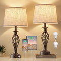 Table Lamp for Bedroom Set of 2 with USB C+A Ports,Modern Night Stand Lamp