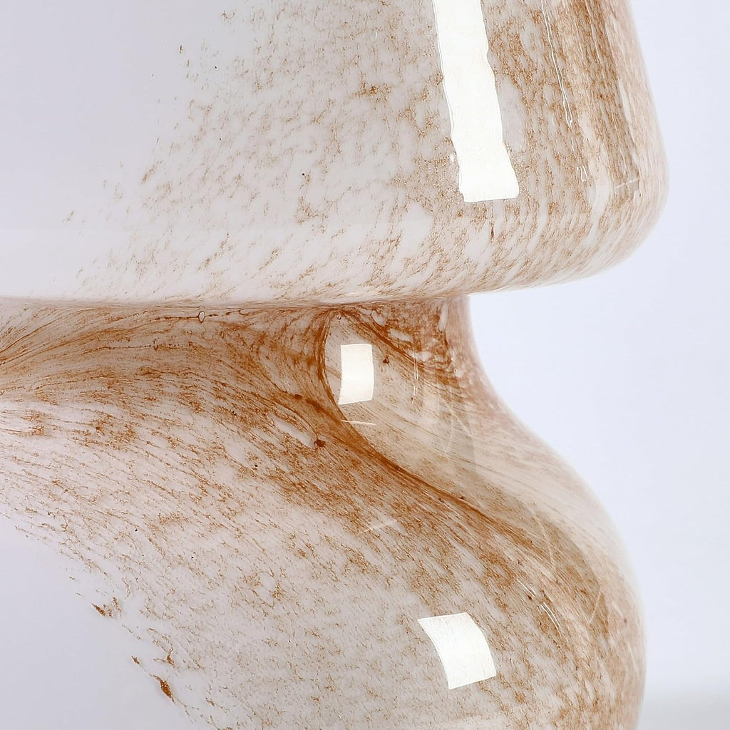 Urban Lifestyle Modern Mushroom Marble Glass Table Lamp with Soft Ambient Glow, Elegant White & Amber Swirl Design Bedside Lamp for Bedroom, Living Room, Dorm, Office Desk Lighting