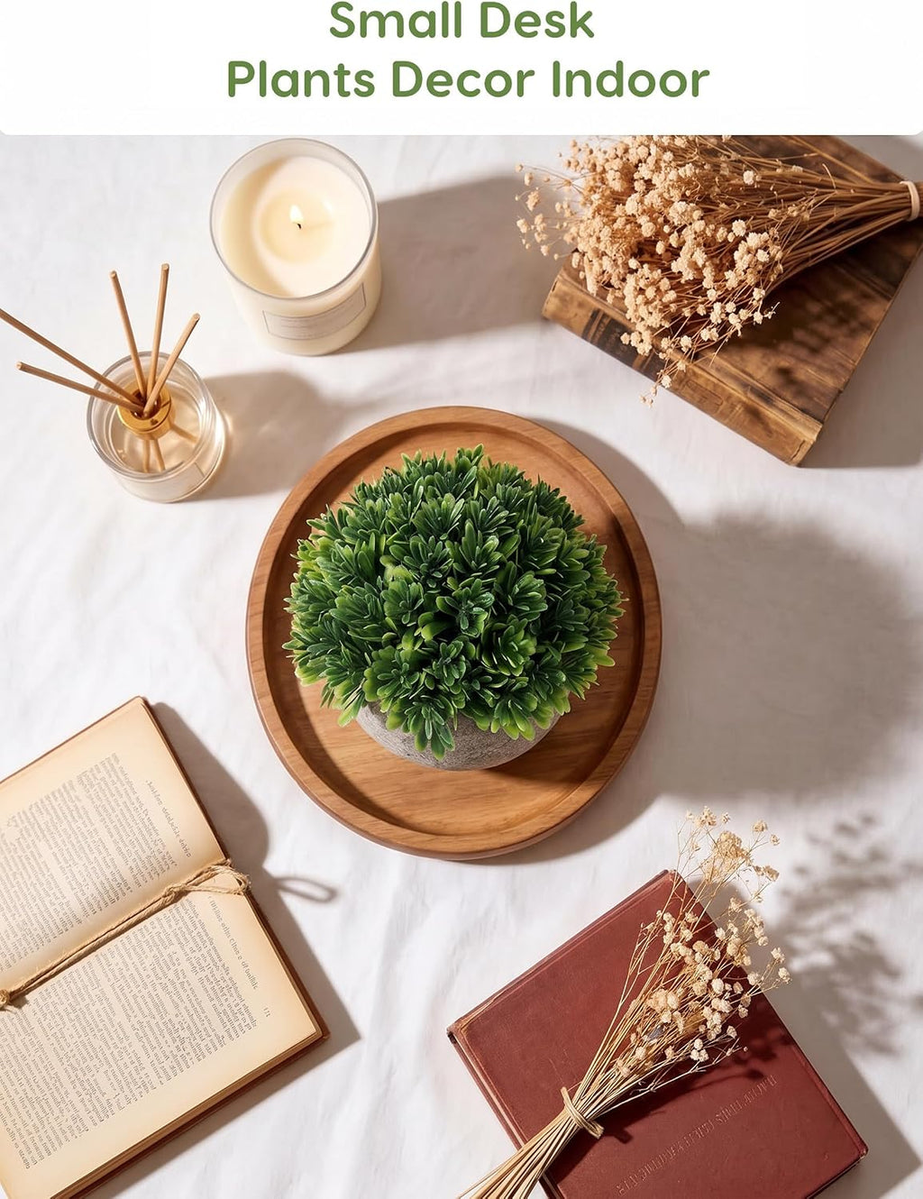 Velener Artificial Boxwood Faux Plant Indoor- Topiary Small Desk Plant Decor for Bedroom Office Cubicle Shelf Decor Window Will Plant Shelf Decoration Dorm Kitchen Counter, Farmhouse Home Decor Accent