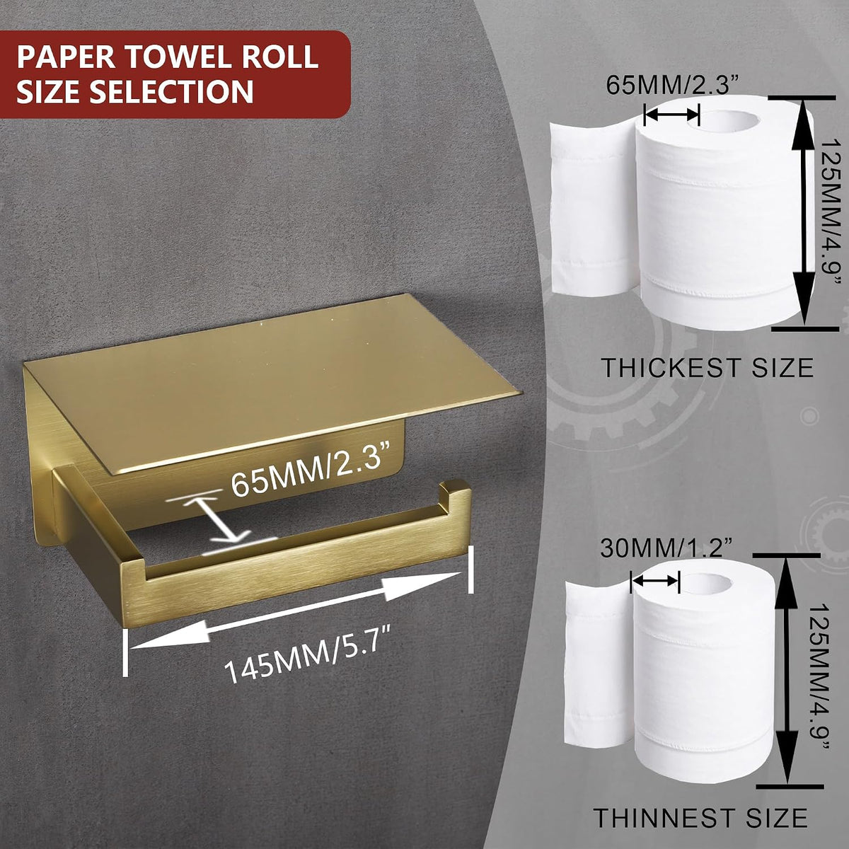LANC Gold Toilet Paper Holder with Shelf, Toilet Paper Roll Holder with Phone Shelf for Bathroom Wall Mounted, 304 Stainless Steel Toilet Tissue Holder, Brushed Gold, A8367BG