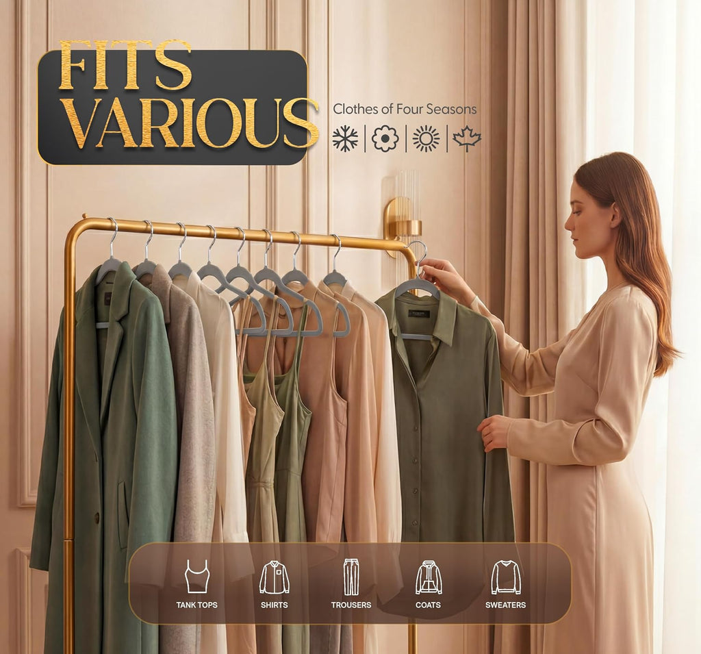 Beddora Velvet Hangers 50-Pack,Grey Non-Slip Slim Space-Saving Closet Organizer, Suit & Coat Hangers, Heavy-Duty, 360° Swivel Hook