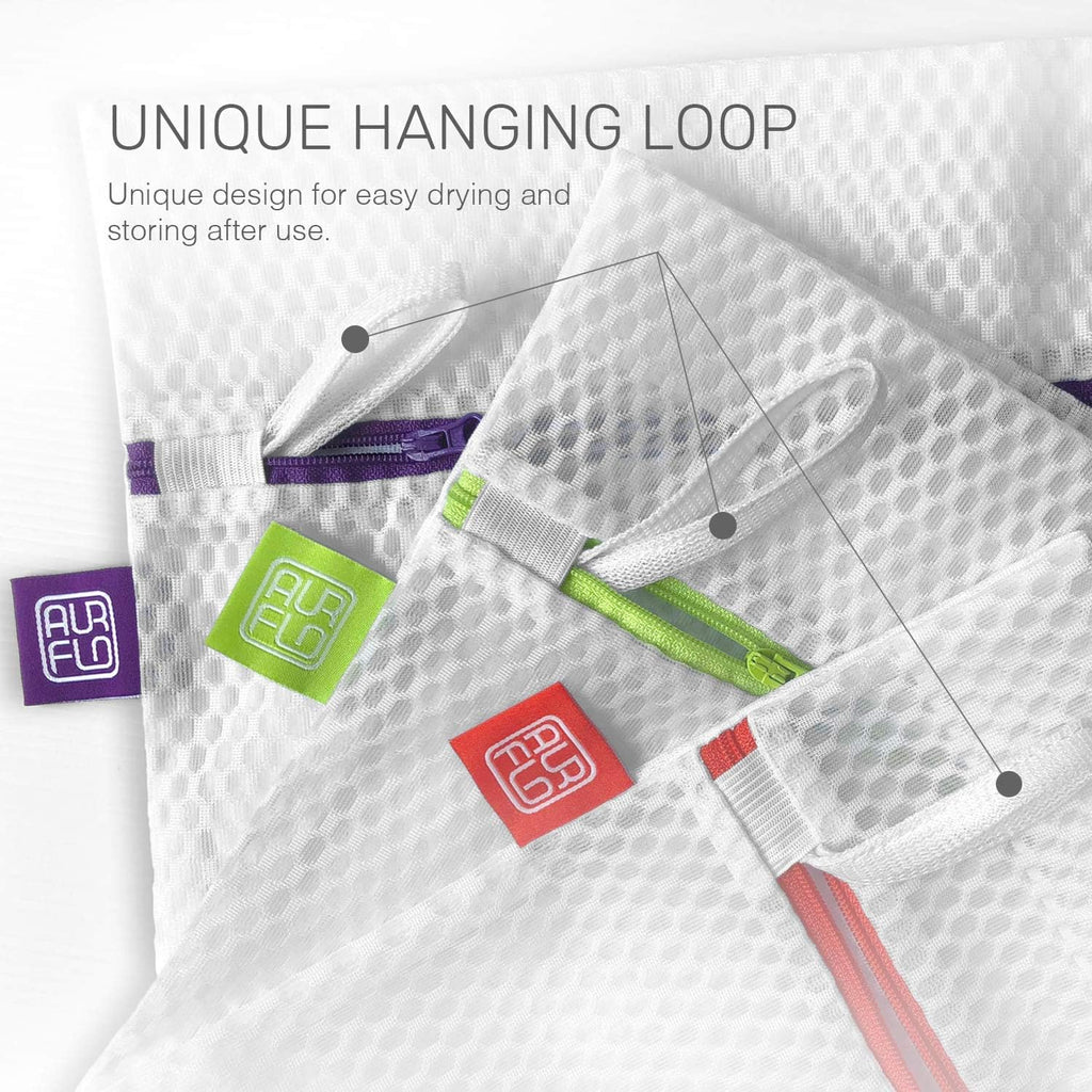 Mesh Laundry Bags for Delicates – 3 Medium Durable Net with Anti Rust Zipper, Hanging Loop-Garment Safe Wash Bags and Organizer for Washing Machine, Lingerie, Socks, Bra, Underwear, Baby Items, Travel