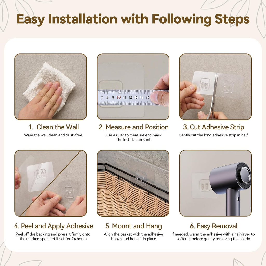 GRANNY SAYS Wicker Corner Shower Caddy Adhesive, Shower Organization