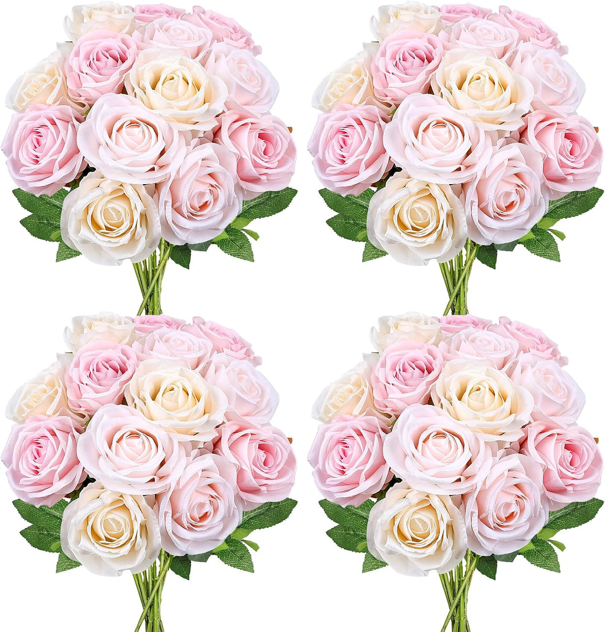 48 PCS Champagne & Pale & Light Pink Roses Artificial Flowers