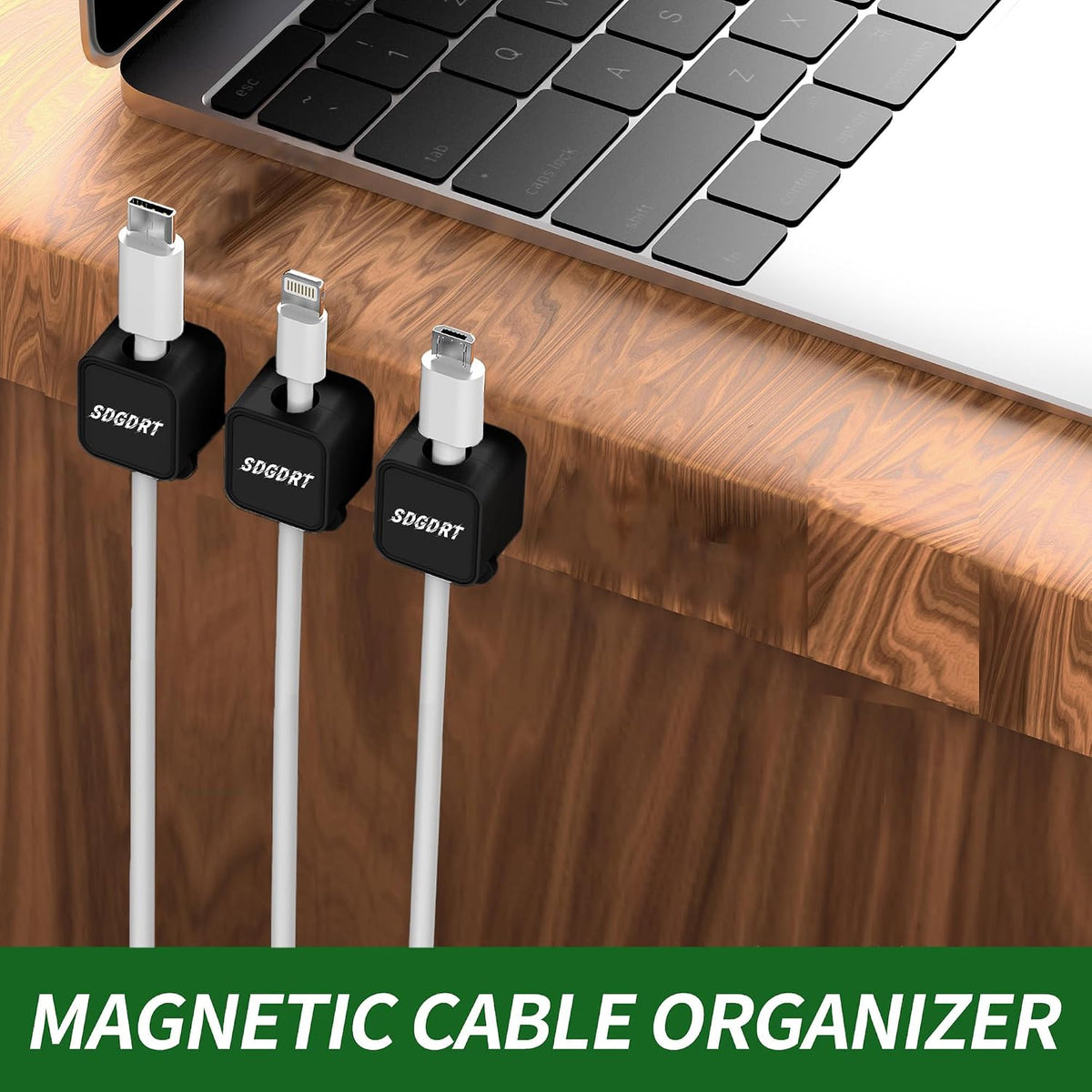 12 Pack Mini Magnetic Cord Holder, Residue-Free Self Adhesive Auto-Lock Cable Clips, Reusable Wire Keeper for Desktop, Car, Nightstand, Charging & Earphone Wires, Black Cable Organizer Clips