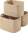 ICERZCZ Decorative Storage Baskets for Organizing Shelves, Toy Basket for Nursery, Woven Cotton Rope Baskets for Decor, Towel Basket for Bathroom, 15"x11"x9.5", 3 Packs, Brown