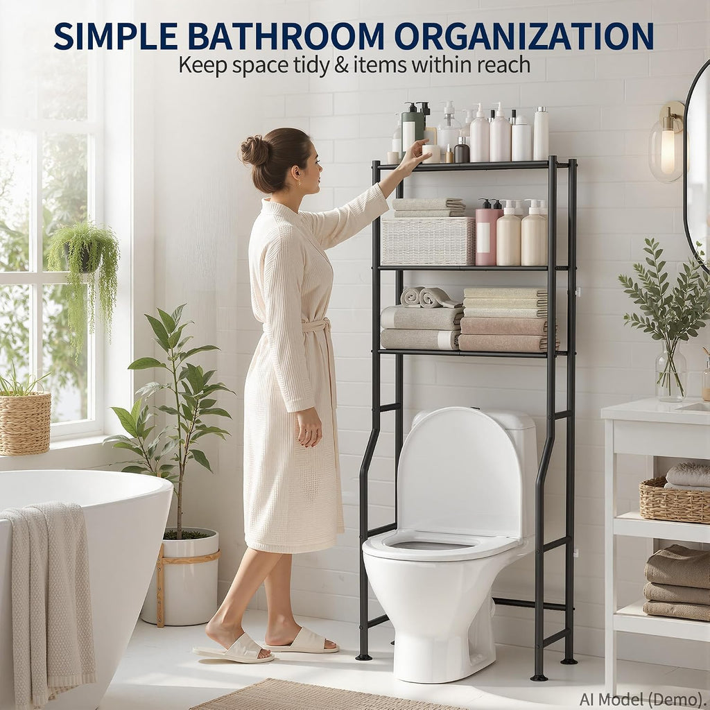 GloTika 3-Tier Over Toilet Storage Rack, Anti-Wobble, Black