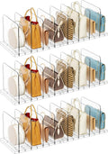 Yecaye Purse Organizer for Closet, Holds 24 Bags, Clear Acrylic Adjustable Shelf Dividers, Stackable Handbag Storage, Keep Bags Upright for Clutch Wallet Pocketbook, Bookshelf Bedroom Office, 6 Pack