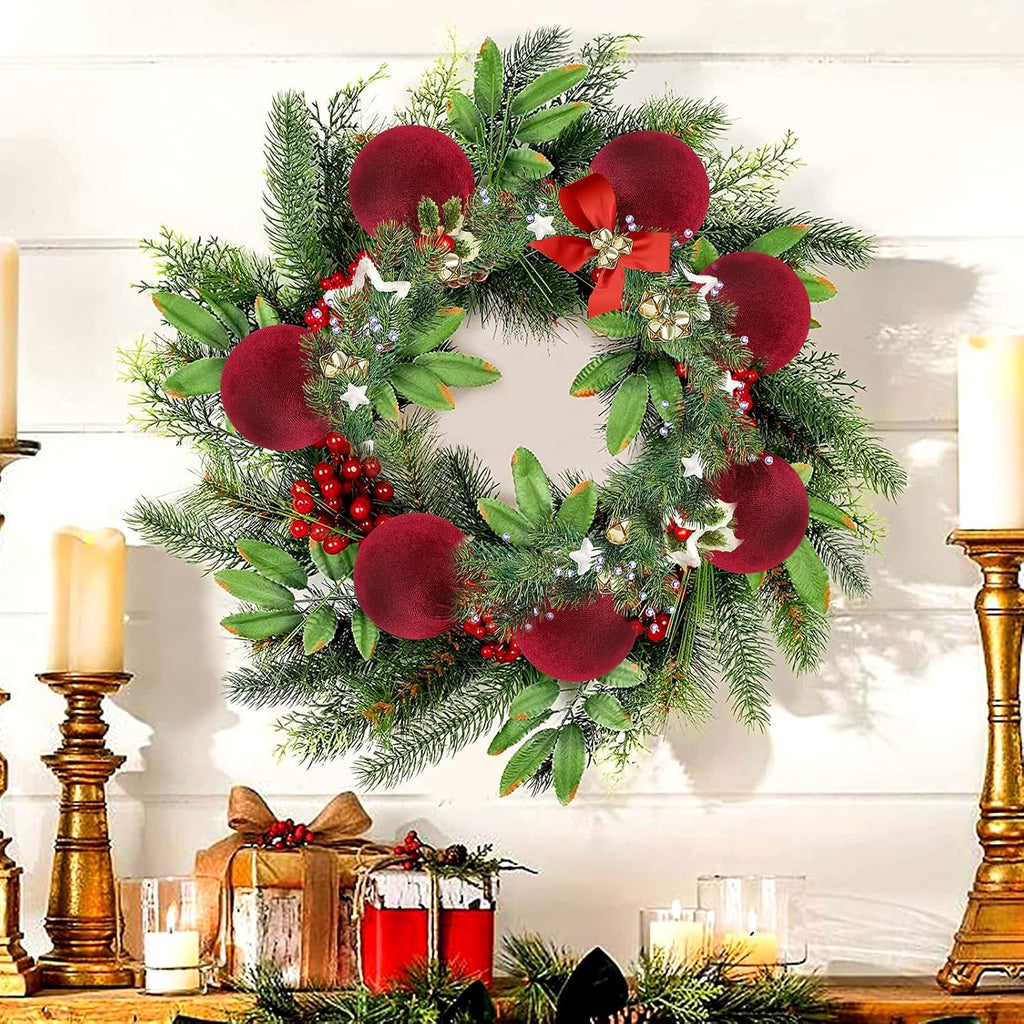 15 Pcs 3.15" Velvet Christmas Ornaments Balls, Xmas Tree Decor-Wine Red