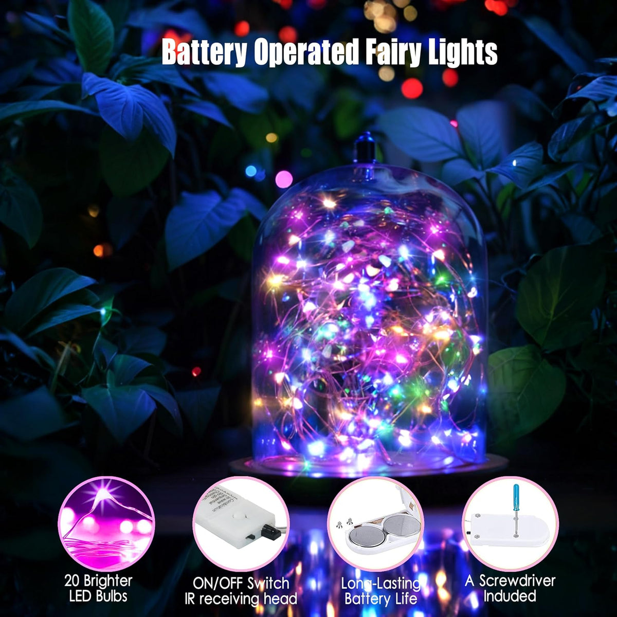 6 Pack Fairy Lights Battery Operated,Timer,2 Remotes,6.5ft 20LED Multicolor