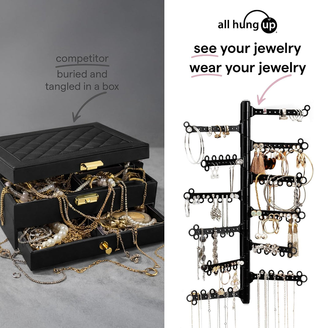 12-Tier Hanging Wall Jewelry Organizer, Earring,Necklace,Ring Holder-Black
