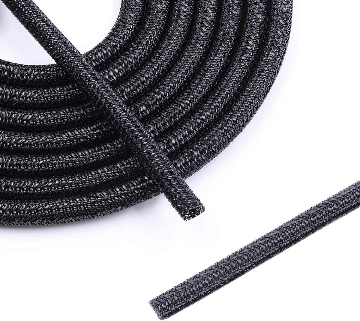 1/4" - 10Ft Split Braided Cable Sleeve, Wire Loom Tubing, Black